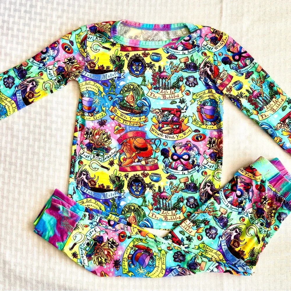 Moonlight‎ Bamboo Disney Tattoo Pajamas 2T Bamboo Viscose Tie Dye Snug Fit Set